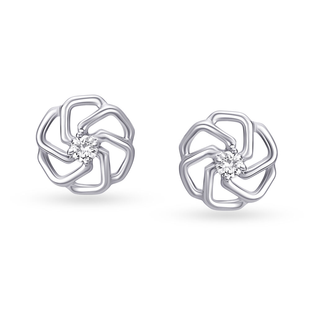 Charming 950 Pure Platinum And Diamond Floral Studs