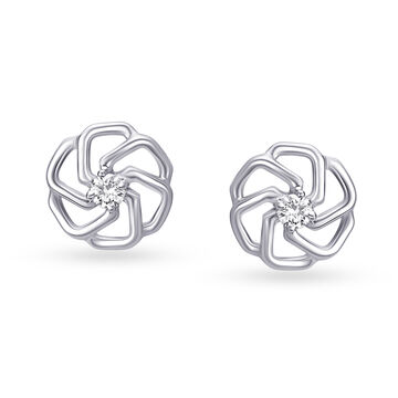 Charming 950 Pure Platinum And Diamond Floral Studs