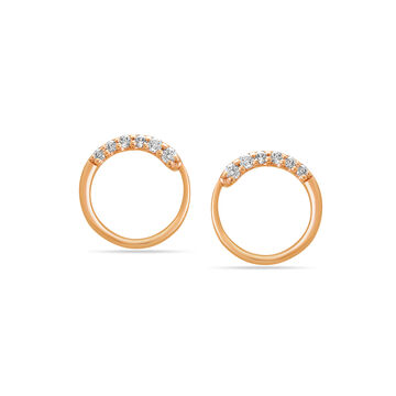 14 KT Rose Gold Shimmering Circle Diamond Stud Earrings