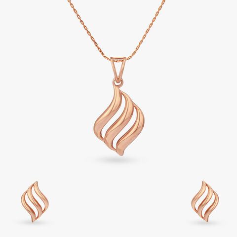 Flowing Waves Gold Pendant and Earrings Set