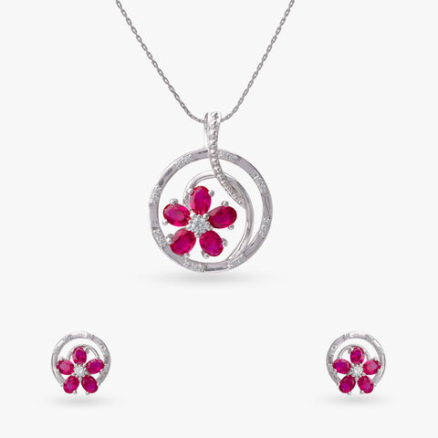 Petal Spark Silver Pendant and Earrings Set