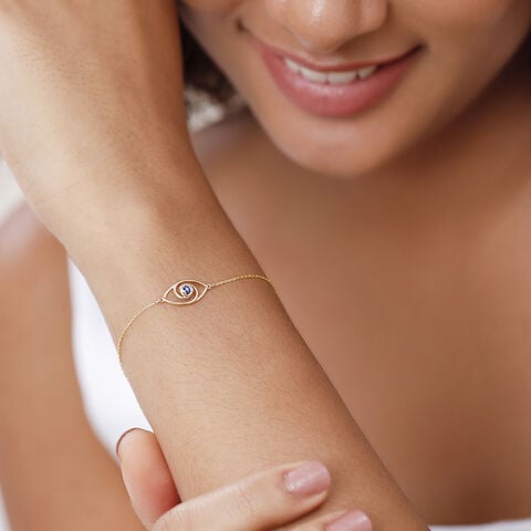 14KT Yellow Gold Wavy Evil Eye Bracelet