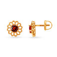 Enchanting 18 Karat Gold And Garnet Floral Stud Earrings,,hi-res image number null