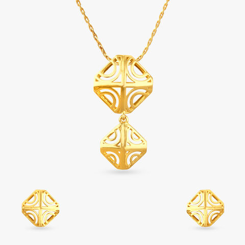 Sculpted Geometry Gold Pendant and Earrings Set