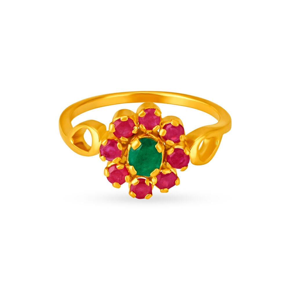 Tanishq lightweight gold ring 9300₹ onwards | Beautiful unique gold ruby emerald  gemstone ring - YouTube