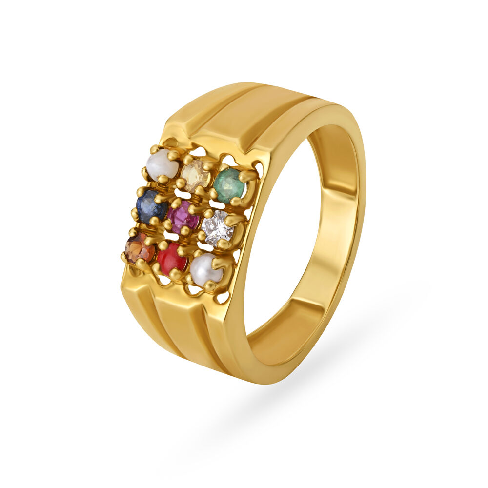 Gold Plated Navratna Ring Design by Just Shraddha at Pernia's Pop Up Shop  2024