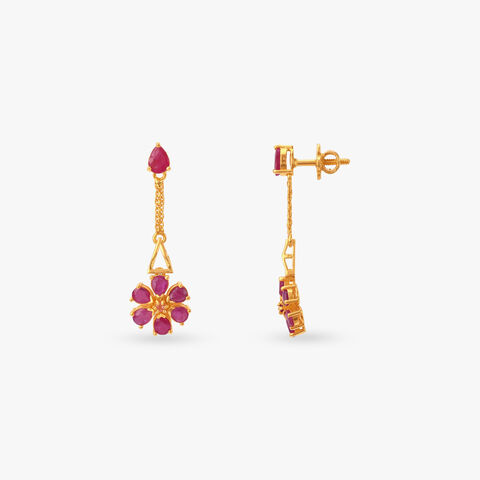 Ruby Bloom Chain Drop Earrings