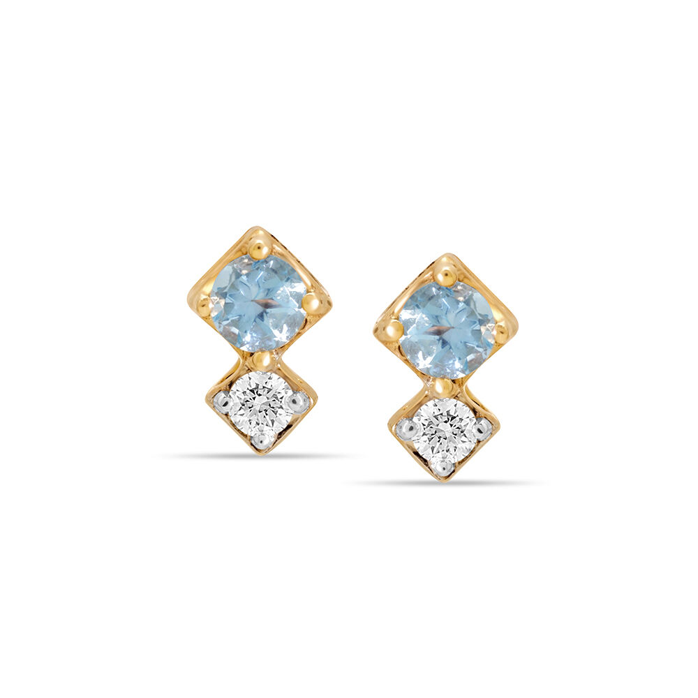 14KT Playful Ice Blue Topaz And Diamond Stud Earrings