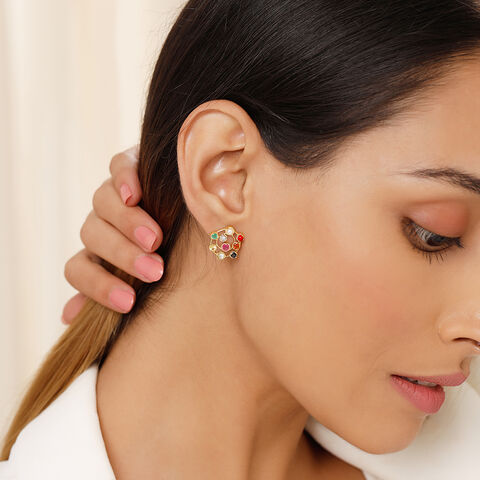 Navratna Nouveau 14KT Stud Earrings