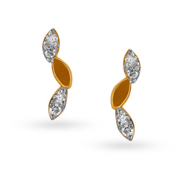 Chic 18 Karat Yellow Gold And Diamond Leaf Studs,,hi-res image number null