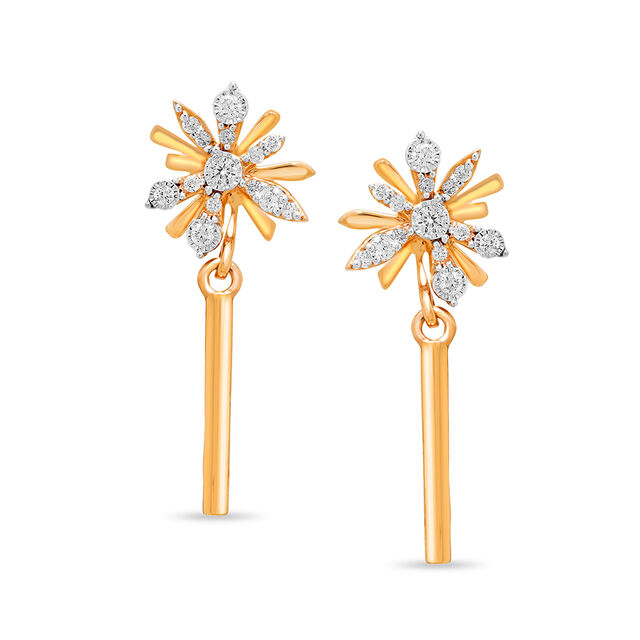 14 KT Yellow Gold Blooming Diamond Stud Earrings,,hi-res image number null