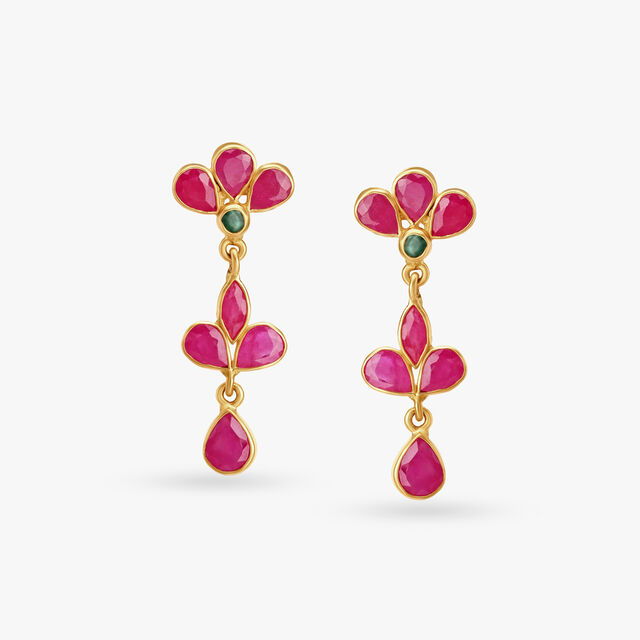 Resplendent Petals Ruby Floral Pendant with Chain and Earrings Set,,hi-res image number null
