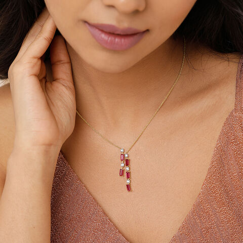 Sparkling Baguettes 14KT Ruby & Diamond Necklace
