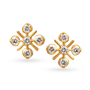 Enigmatic 22 Karat Yellow Gold And Diamond Square Studs