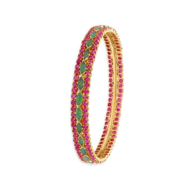 Gold bangles with ruby and emerald Clearance