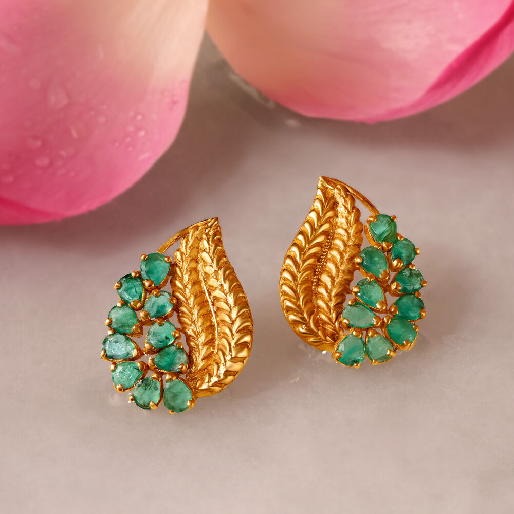 Emerald Stud Earrings - Krishna Jewellers Pearls and Gems