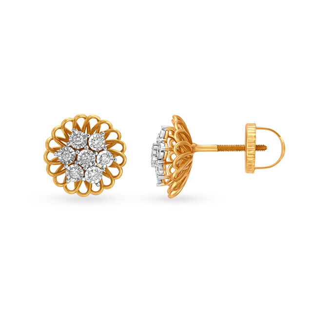 Shimmering Floral Diamond Stud Earrings,,hi-res image number null