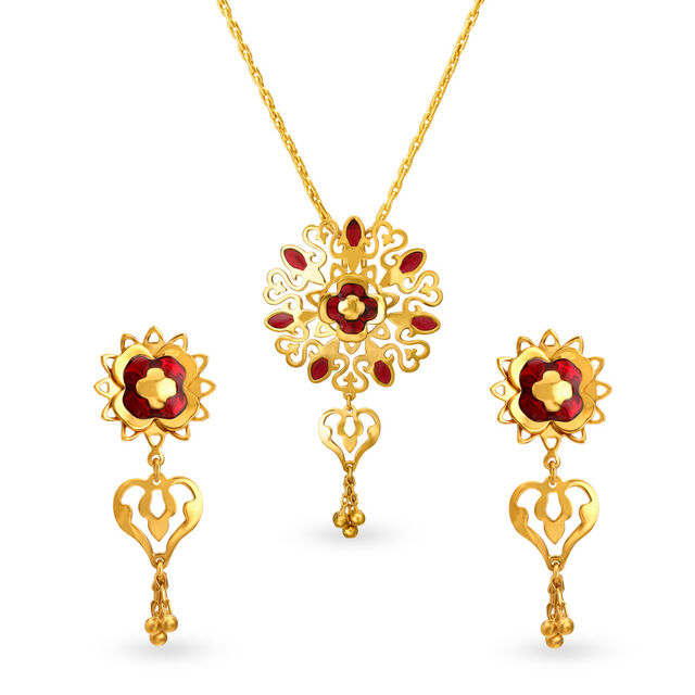 22 Karat Gold Pendant Earrings Set,,hi-res image number null