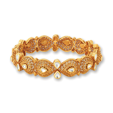 Bold Teardrop Motifs Gold Bangle