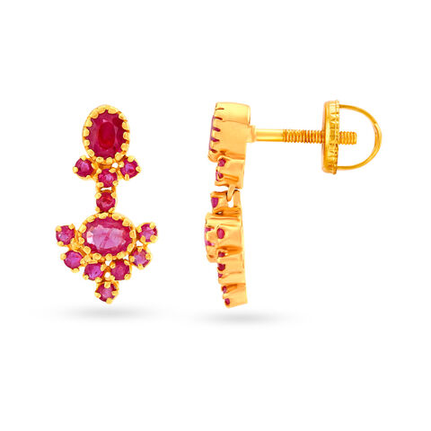 Entrancing 22 Karat Gold And Ruby Cross Drop Earrings