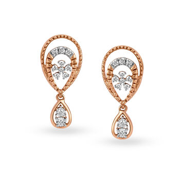 Stunning Teardrop Diamond Drop Earrings in White and Rose Gold