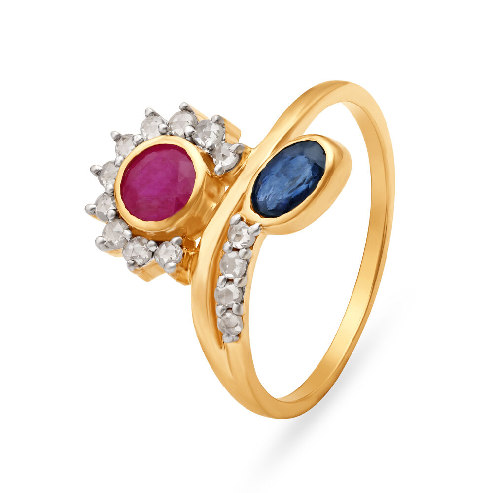 Striking 18 Karat Yellow Gold And Polki Diamond Flower And Leaf