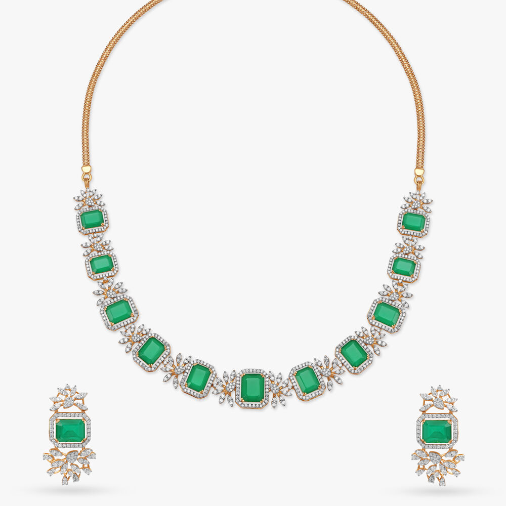 Gilded Emerald Symphony Diamond Necklace Set