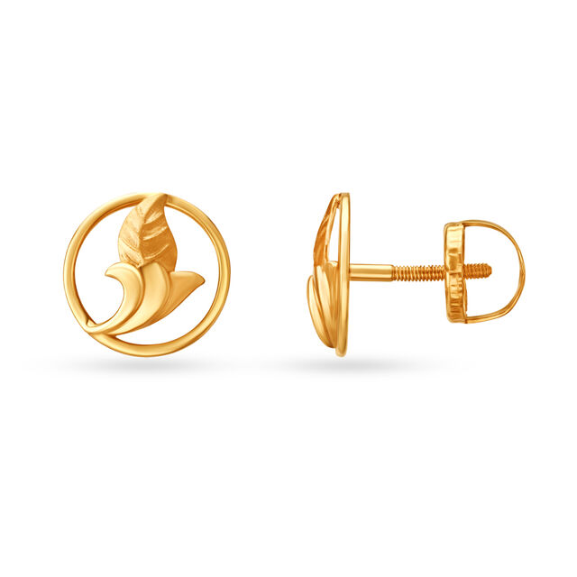Beguiling Leaf Motif Gold Stud Earrings,,hi-res image number null