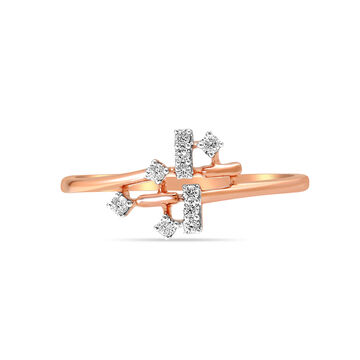 14Kt Rose Gold Linear Glam Diamond Finger Ring