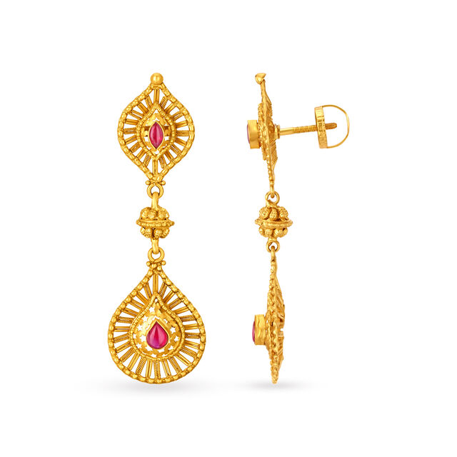 Charming Gold Drop Earrings with Gemstones,,hi-res image number null
