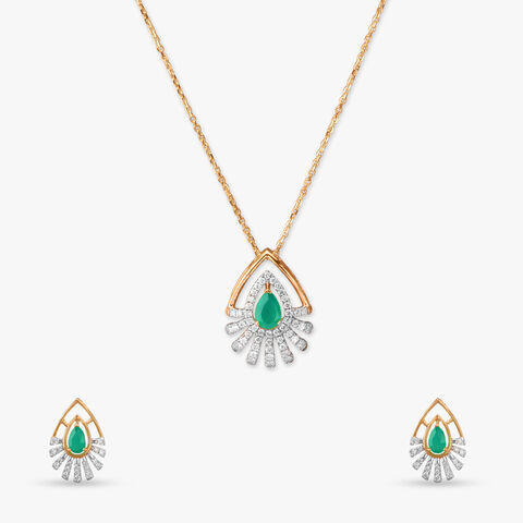 Ethereal Rays Diamond Pendant with Chain and Earrings Set