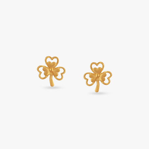 Lucky Clover Gold Stud Earrings for Kids