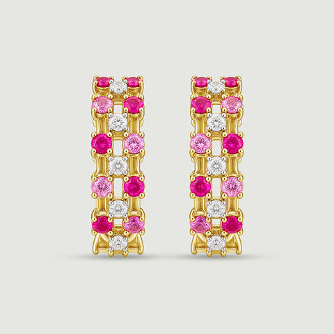 Graphic Triple Row Sapphire and Ruby Hoop Earrings