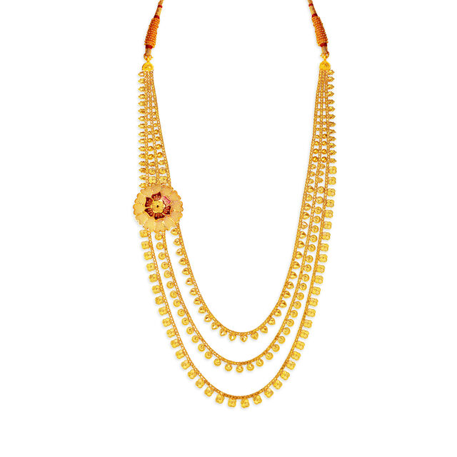 Artistic 22 Karat Yellow Gold Triple Bead Necklace And Earrings Set