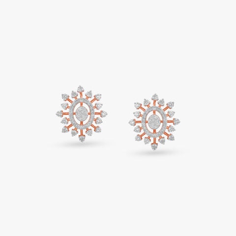 Sunburst Oval Diamond Stud Earrings