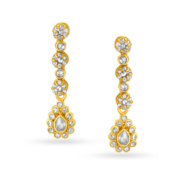Traditional Floral Mid Length Gold Drop Earrings,,hi-res image number null
