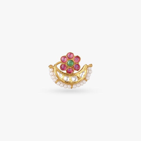 Blooming Crescent Gold Nose Pin