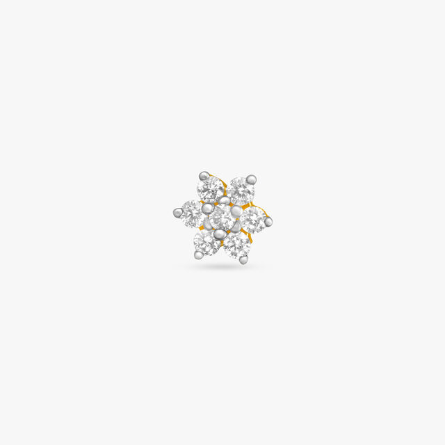 Petite Floral Gold and Diamond Nose Pin,,hi-res image number null