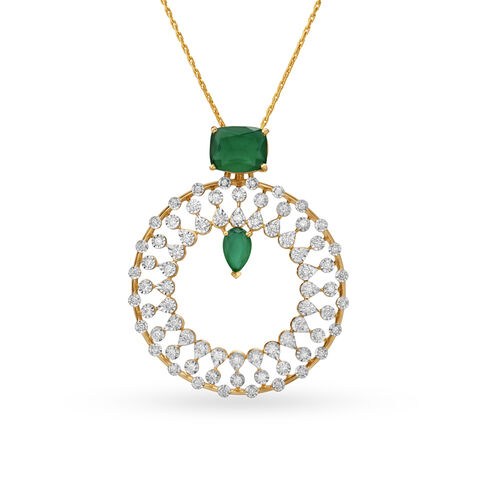 Breath-taking Circular Diamond Pendant Studded With Coloured Stone