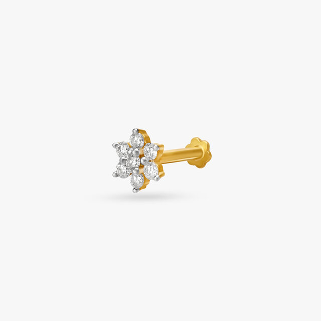 Petite Floral Gold and Diamond Nose Pin,,hi-res image number null