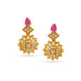 Sun Motif Ruby Studded Gold Drop Earrings,,hi-res image number null