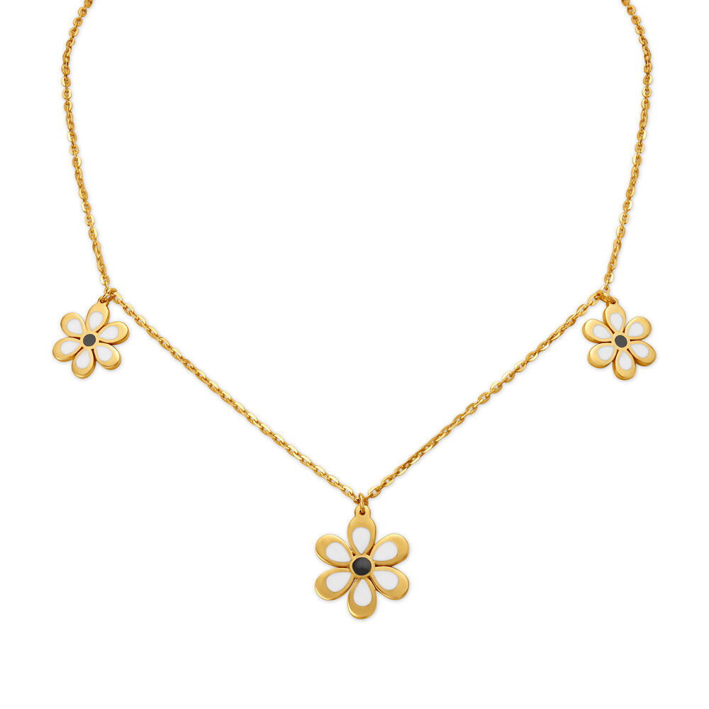 Flower Shaped Gold Pendant with Chain For Kids