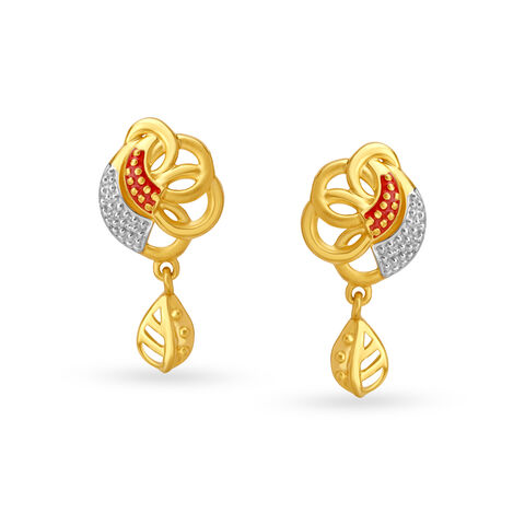 Leaf Motif Gold Drop Earrings