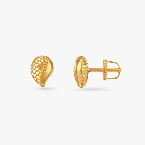 Woven Leaf Gold Stud Earrings