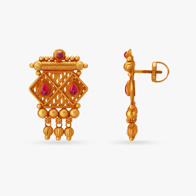Ancestral Geometrical Gold Drop Earrings,,hi-res image number null