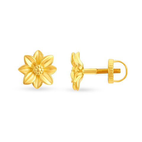 Contemporary Floral Alluring Gold Stud Earrings