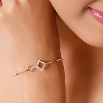 14KT Yellow Gold Sparkling Rhombus Diamond Bangle