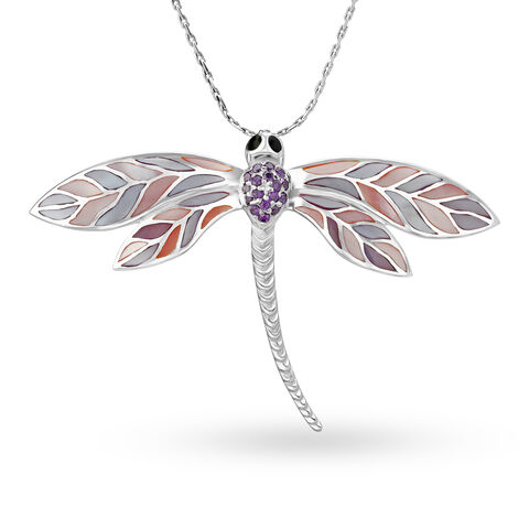 Silver Dragonfly Brooch With Rich Purple Stones