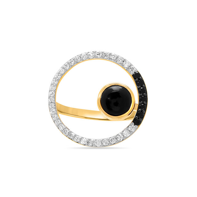 18 KT Yellow Gold Gleaming Circle Diamond and Onyx Ring,,hi-res image number null