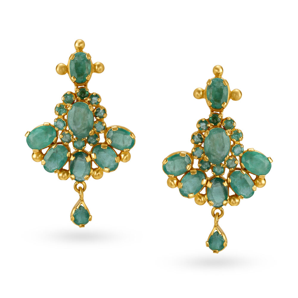 Alluring Floral Emerald Drop Earrings Tanishq Online Store
